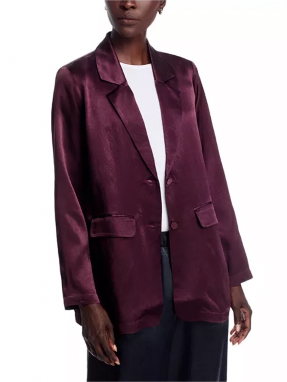 NWT Eileen Fisher Crinkled Satin Notched Lapel Blazer Jacket Wine Size XXS